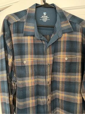 KUHL Men's Fugitive Blue and Tan Plaid Button-Down Shirt